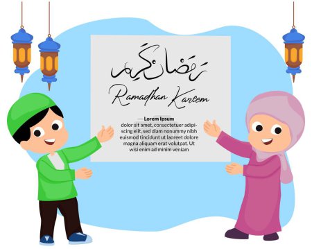 cute couple little kids muslim greeting happy ramadan celebration