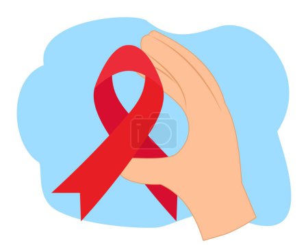 hand holding red ribbon respect to world cancer day or awareness cancer