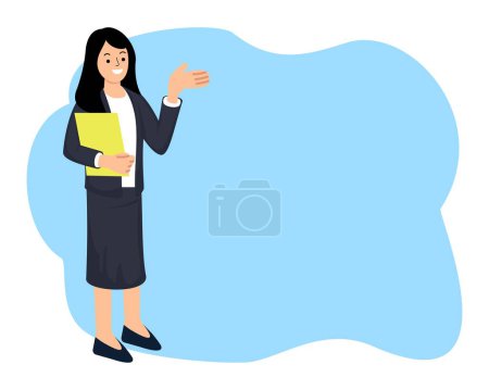Porträt Geschäftsfrau mit Akte in der Hand und erhobenem Zeigefinger