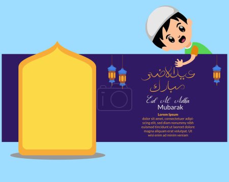 happy eid al adha background with illustration muslim kid character