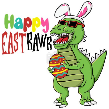 Illustration for Happy Eastrawr T shirt Design , Dinosaur in Easter Bunny , T Rex Easter Bunny. Dinosaur Eggs Boys Kids T-Shirt , Funny Dinosaur , T Rex Easter Bunny Easter - Royalty Free Image