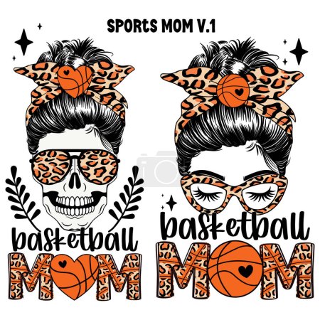 Basketball Mom Sports V1, Basketball Skeleton Messy Bun Sport Design für T-Shirt, Muttertag Skelett, Basketball Mom Life Bball Player Sport Lovers T-Shirt