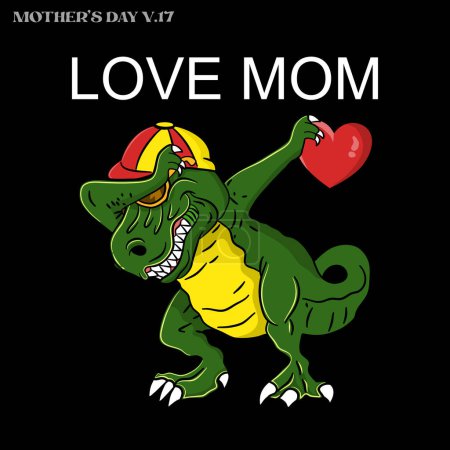 Dinosaur Dabbing , Funny Dinosaur Dabbing Mother's day with Red heart EPS. SVG. file design for t-shirt , mother's day V.17 , Happy mother's day. Vector illustration.