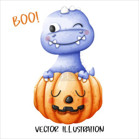 Illustration for Dinosaur Pumpkin Halloween Element Watercolor Vector File ,Clipart Cute cartoon style For banner, poster, card, t shirt, sticker - Royalty Free Image