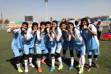 Foto de Herat players celebration after winning the title of Afghanistan Women's Premier League final 2020 - Imagen libre de derechos