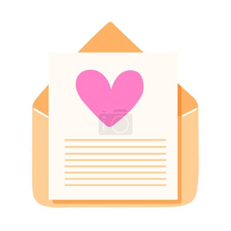 Illustration for Envelope with letter with note and heart. Flat style. Vector illustration isolated on white background. - Royalty Free Image