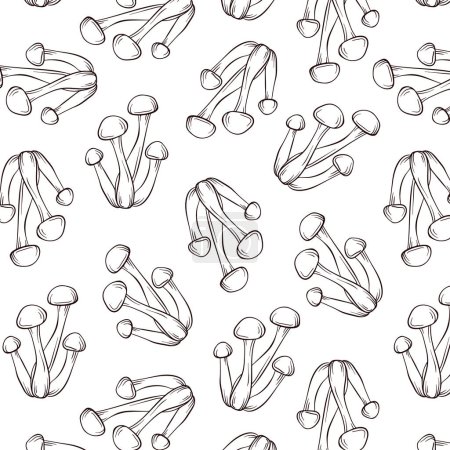 Miel agaric champignons motif sans couture dans le style line art. Conception pour papier d'emballage, papier peint, textiles, menu, magasin d'aliments. Illustration vectorielle sur fond blanc.