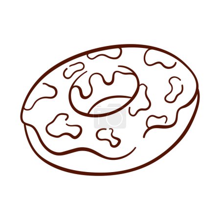 Téléchargez les illustrations : Icône de donut dans le style line art. Logo simple pour la conception d'étiquettes, restaurant, café, menu de boulangerie. Illustration vectorielle isolée sur fond blanc. - en licence libre de droit