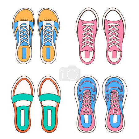 Illustration for Female, women sneakers in cartoon style. Hand drawn casual shoes icon. Vector illustration isolated on white background. - Royalty Free Image