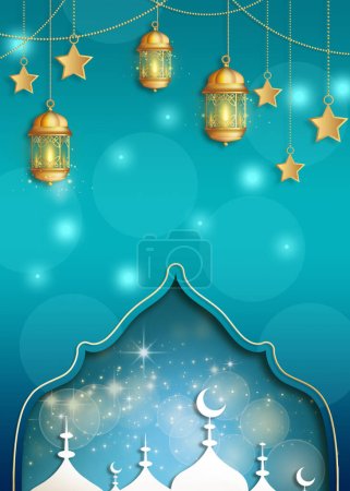Foto de Fondo kareem ramadán con lámpara de luz linterna tradicional árabe, fondo Mubarak eid ramadán - Imagen libre de derechos