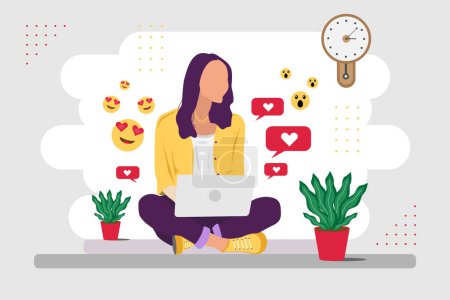 Photo for Women working on laptop character vector illustration - Royalty Free Image