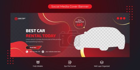 Photo for Automotive social media and facebook cover banner template, Luxury car rent social media banner template, Facebook cover photo design vector templates - Royalty Free Image