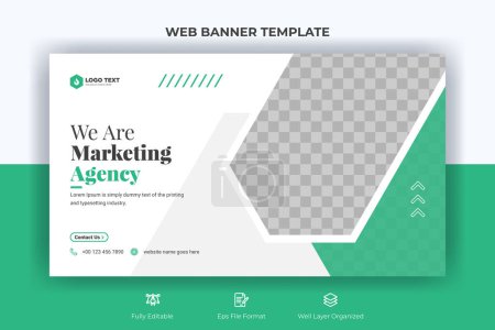 Illustration for Creative corporate social media web banner and youtube thumbnail template | Youtube live stream video thumbnail for a marketing agency - Royalty Free Image
