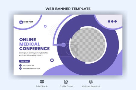 Illustration for Online medical conference web banner and youtube thumbnail template - Royalty Free Image