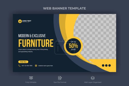 Photo for Modern furniture landing page web banner and youtube thumbnail template - Royalty Free Image