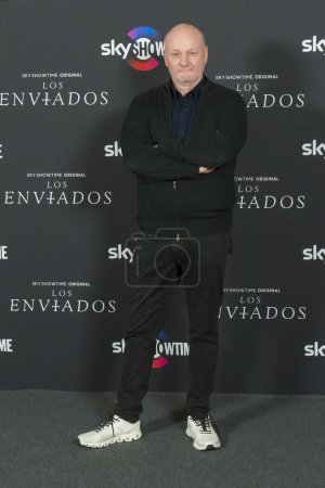 Photo for Juan Jose Campanella  posing at the photocall of the SkyShowtime original series, Los Enviados, during the media event at the Hotel Urso, Madrid Spain January 24th 2024 - Royalty Free Image