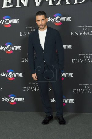 Photo for Miguel Angel Silvestre  posing at the photocall of the SkyShowtime original series, Los Enviados, during the media event at the Hotel Urso, Madrid Spain January 24th 2024 - Royalty Free Image