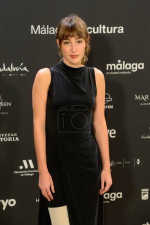 Photo for Almudena Amor posed for the media during the red carpet photocall of the 27th Malaga Festival (27 Festival De Malaga) presentation at the Royal Theatre, Madrid Spain February 15th 2024 - Royalty Free Image