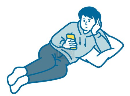 Ilustración de Un hombre acostado y mirando un teléfono inteligente - Imagen libre de derechos