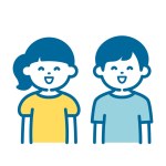 Bust-up illustration of a smiling boy and girl...