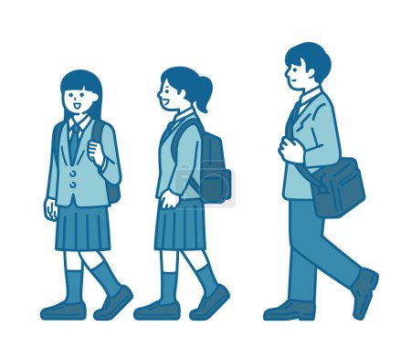 Male and female high school students going to school