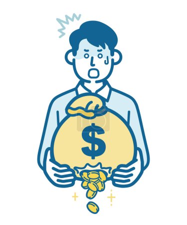 Illustration for Man shocked by money leaking - Royalty Free Image