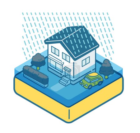 Illustration for Isometric illustration of a flooded house - Royalty Free Image