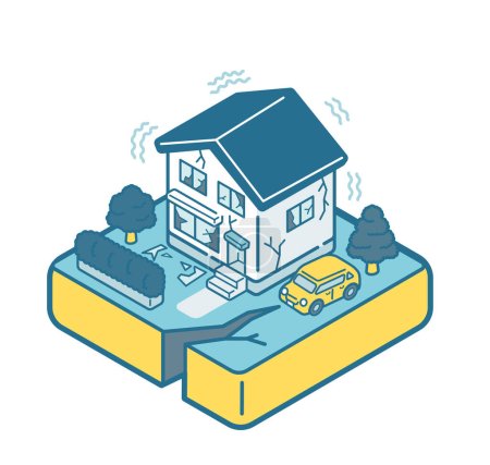 Téléchargez les illustrations : Illustration ionique d'une maison endommagée par le tremblement de terre - en licence libre de droit