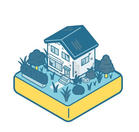 Illustration for Isometric illustration of a dilapidated vacant house - Royalty Free Image