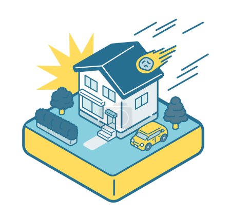 Illustration for Illustration of a meteorite falling on a house - Royalty Free Image