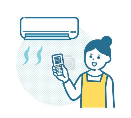Téléchargez les illustrations : Femme au foyer ajustant la température du climatiseur - en licence libre de droit