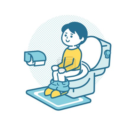 Boy sitting on the toilet bowl