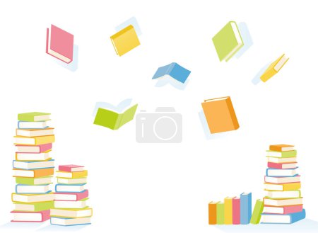 Téléchargez les illustrations : Illustration de livres empilés et de livres tombés - en licence libre de droit