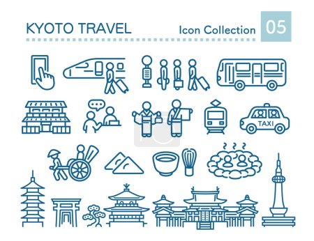 Téléchargez les illustrations : Kyoto voyage pictogramme ensemble matériel - en licence libre de droit