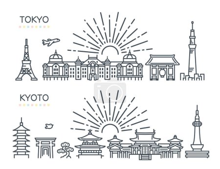 Téléchargez les illustrations : Matériau vectoriel simple de Tokyo et Kyoto - en licence libre de droit