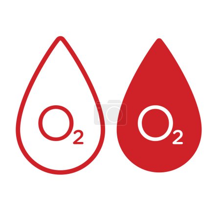 Illustration for Blood drop with Oxygen O2 in filled and outlined format in blood color and on transperent background. vector illustration. - Royalty Free Image