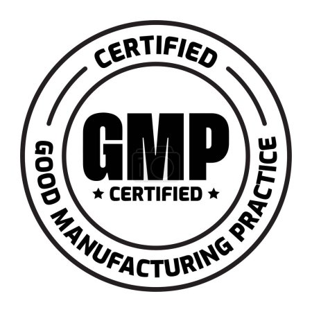 Ilustración de línea vectorial certificada GMP (Buenas prácticas de fabricación)