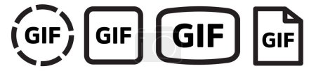 Téléchargez les illustrations : Icône GIF réglée. quatre collections d'icônes GIF en noir et blanc - stock vectoriel - en licence libre de droit