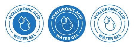 Téléchargez les illustrations : Ensemble d'icônes d'acide hyaluronique. Symbole vectoriel arrondi de gel d'eau d'acide hyaluronique de couleur bleue. - en licence libre de droit