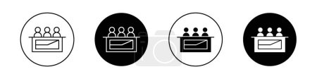 Trial by Jury Icon Set. Jury Meeting Panel Vector Symbol in a Black Filled and Outlined Style. Justice Deliberation Sign.