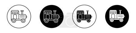 Toy Train Icon Set. Old locomotive railway Kids Toy vector symbol in a black filled and outlined style. Childhood Adventures Sign.