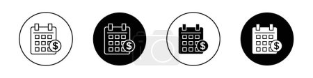 Set de iconos del día del salario. Pago de sueldo pagado símbolo de vector de calendario en un negro lleno y delineado estilo. Señal de cuenta regresiva de día de pago.