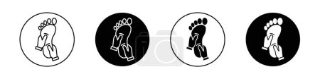 Illustration for Reflexology foot massage icon set. Therapeutic footprint vector symbol in a black filled and outlined style. Relaxation feet therapy sign. - Royalty Free Image