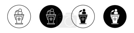 Lautsprechersymbole gesetzt. Podium-Vektor-Symbol für Vorlesungen in schwarz gefüllt und umrissen. Politikerkonferenz und Debattenseminar.
