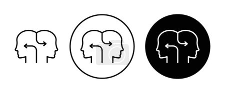 Illustration for Interpersonal relationship icon set. People conflict and connection session vector symbol in a black filled and outlined style. Thinking People face sign. - Royalty Free Image