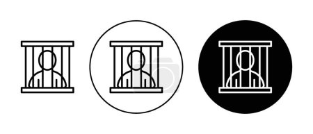 Criminal Behind Bars Icon Set. Símbolo vectorial de celda de prisión en un estilo negro lleno y delineado. Señal de contención segura.