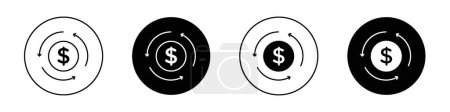 Circulation of Money Icon Set. Cash Convert Currency Vector Symbol in a Black Filled and Outlined Style. Monetary Exchange Sign.