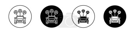 Téléchargez les illustrations : Jeu d'icônes de covoiturage. Symbole vectoriel de service d'autopartage dans un style noir rempli et souligné. Eco-friendly ride sharing travel sign. - en licence libre de droit