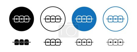 Illustration for Teeth with braces icon set. Dental tooth brace vector symbol in a black filled and outlined style. Orthodontic corection care sign. - Royalty Free Image