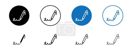 Signature Icon Set. Contract Pen Sign Vector Symbol in a Black Filled and Outlined Style. Digital Authentication Sign.